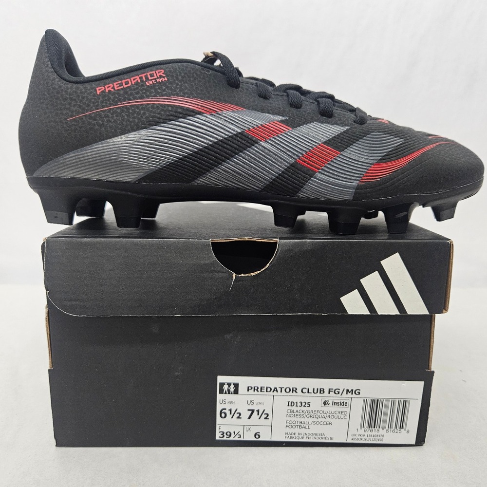 Adidas Predator Club FG/MG Soccer Cleats ID1325 Black Grey Red Men's Size 6.5